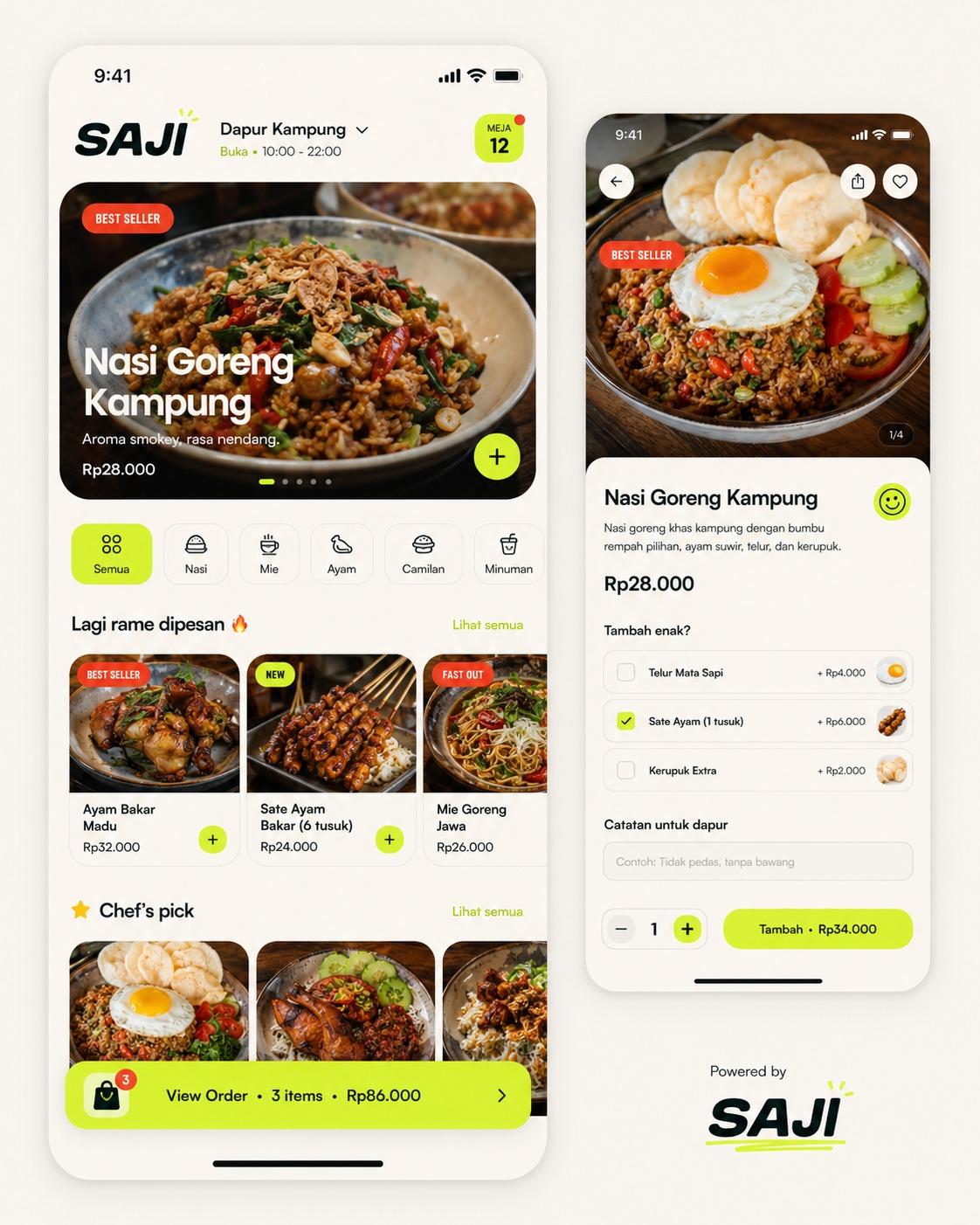 Tampilan ordering SADJI di ponsel